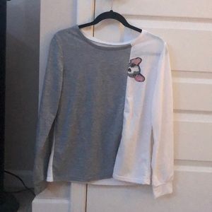 grey and white puppy long sleeve tee